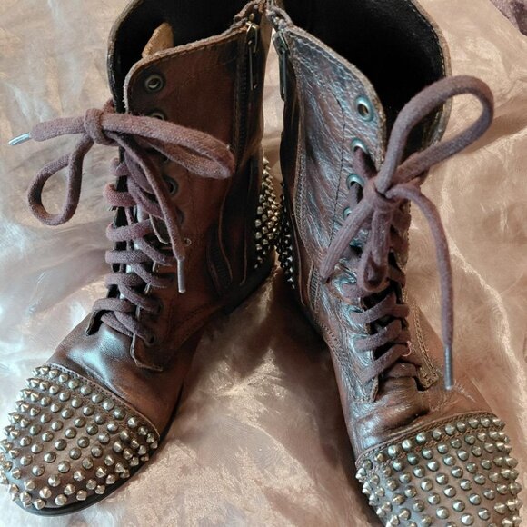 Steve Madden Shoes - Steve Madden Tarnney Brown Leather Studded Combat Boot